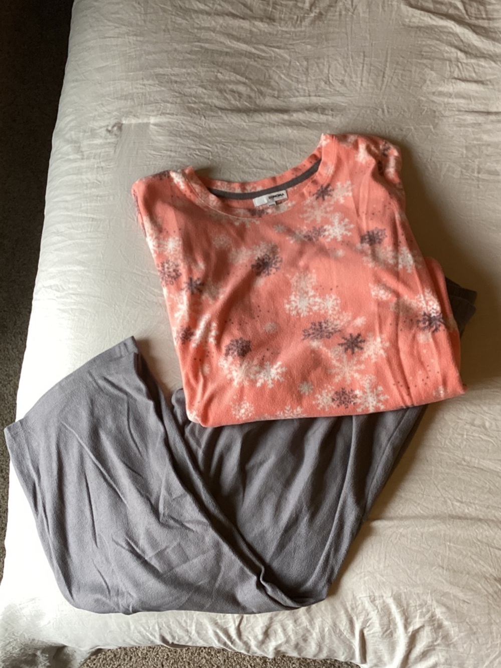Sonoma Coral Pink Snowflake Pajama Set with Gray Pants